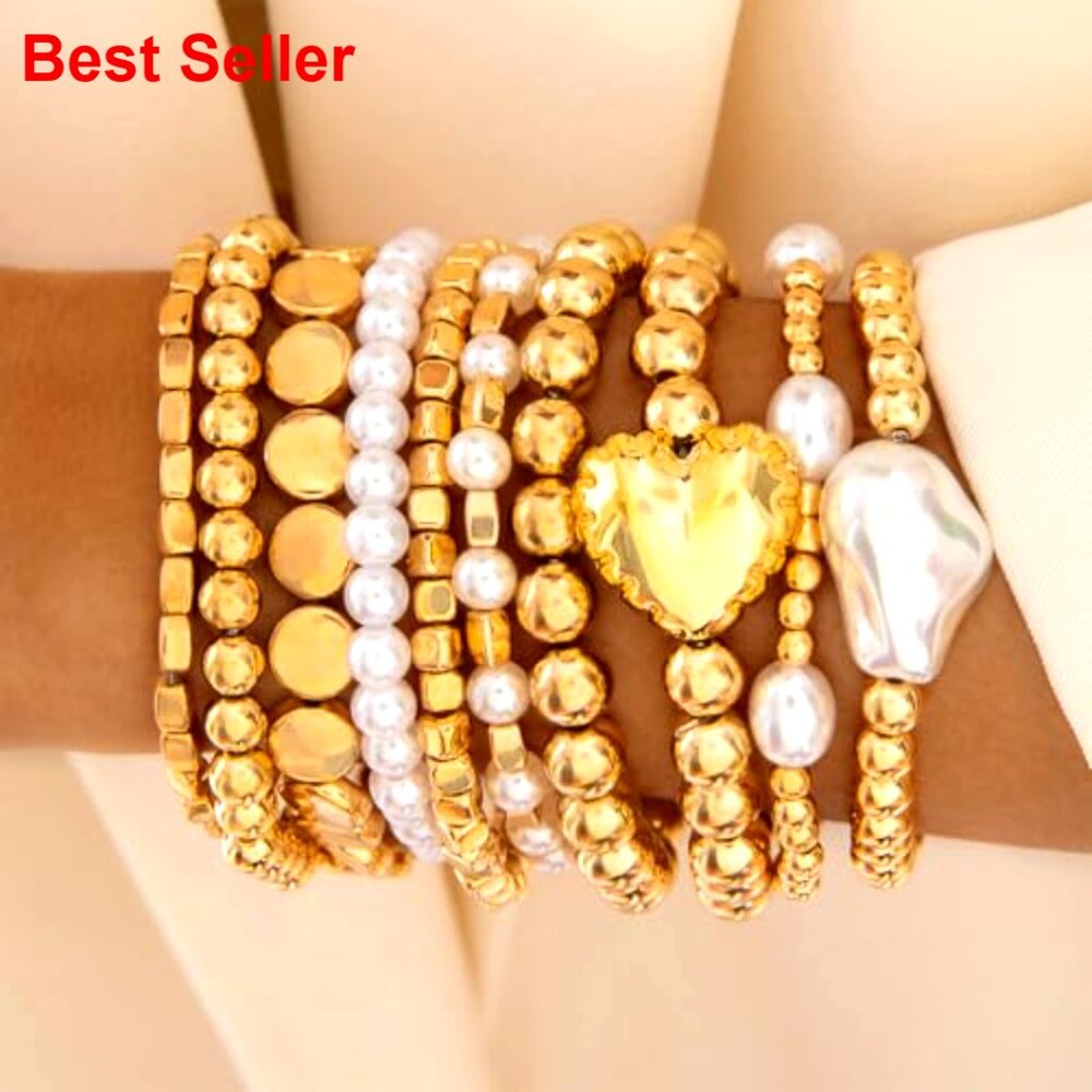 Stackable Stretch Bracelets With Pearl Beads And … - image 3